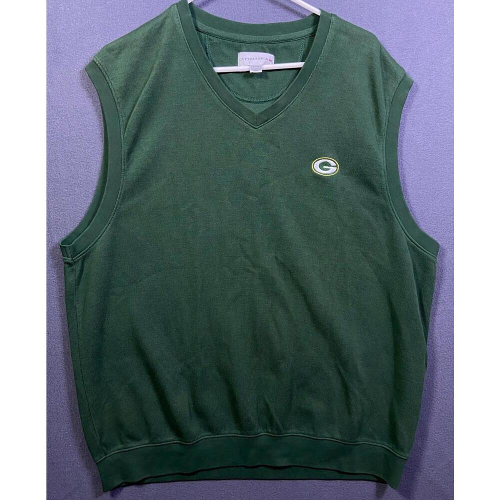 Green Bay Packers Sweater Vest Mens XLarge Green Supima Cotton Cutter & Buck NFL